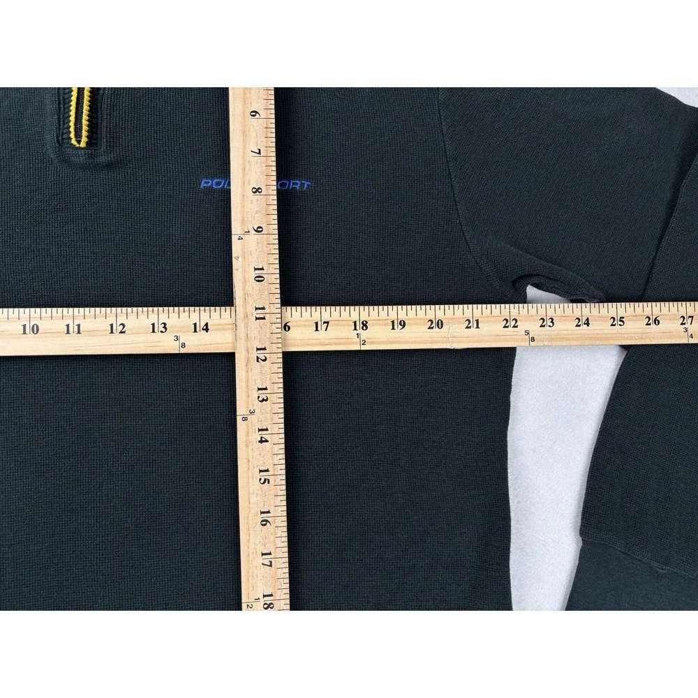 Polo Sport Ralph Lauren‎ Quarter Zip Pullover Green Yellow Waffle Knit Size M